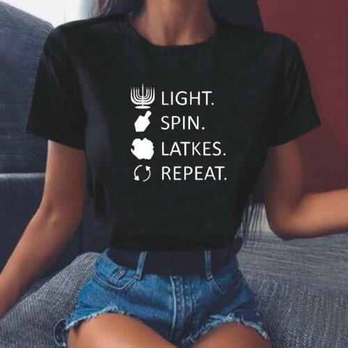 Harajuku Shirt T Shirt Femme Causal Summer Short Sleeve Tshirt Light Spin Latkes Letter Print T Shirt Women Tops Camiseta Mujer