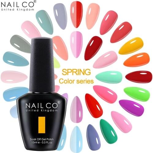 NAILCO 15ml Spring Summer Nail Gel Polish UV LED Gel Nude Polish Soak Off Pure Colors Semi Permanent Lacquers Base Top Coat