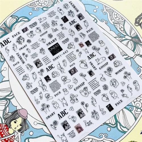 HANYI-442 HANYI-443 Abstract woman 3D Back glue Nail Art Stickers Decals Sliders Nail ornament decoration