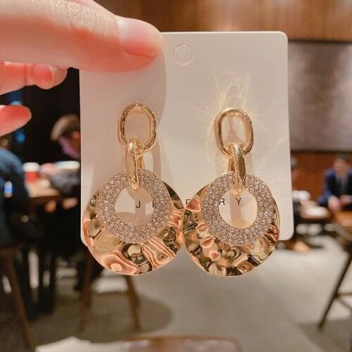 Korean summer metal round pendant womens earrings exaggerated long fashion exquisite retro 2021 New Round Geometric Earrings