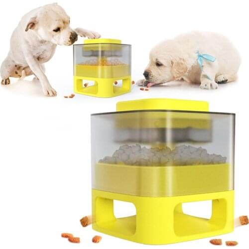 Dog Food Feeder Interactive Button Trigger Dogs Puzzle Treat Bouncer Dispensing Toys Slow Feeder Happy Push Feeder Pet Supplies