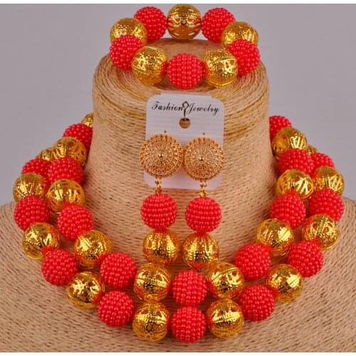 Red african wedding beads simulated pearl nigerian necklace african set bridal jewelry sets ZZ14