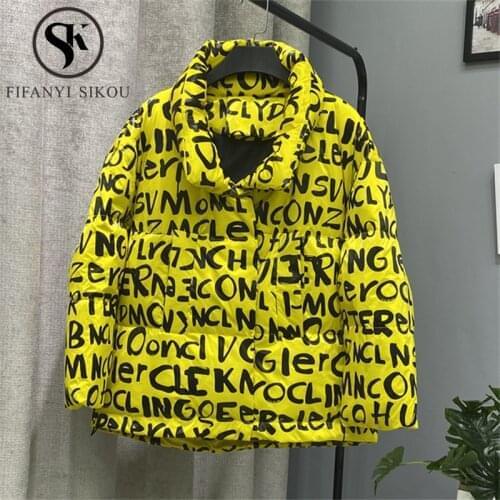2020 Winter Jacket Women Streetwear Letter Print Fashion Down Jacket Thick Warm Parka Female Loose 90% White Duck Down Coat