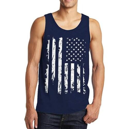 2021 Summer Mens Fashion Casual American Flag Print Sleeveless Vest Muscle Patriotic O-neck Tank Refreshing Fitness Loose Tops