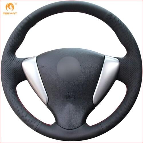 MEWANT Black Genuine Leather Car Steering Wheel Cover for Nissan Tiida Sylphy Sentra Versa Note 2014-2017 Accessories Parts