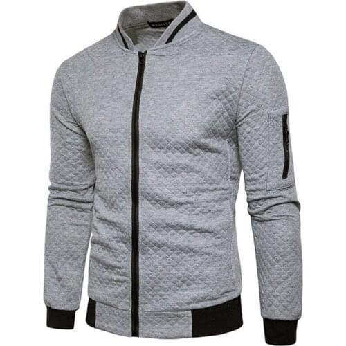 Fashion men baseball jacket Autumn Winter Diamond lattice Casual coat mens Solid color bomber jacket New male slim outerwear