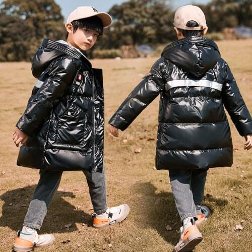 8 10 years Boys Fashion Winter Jackets 90% Duck Down Coat Glossy Thicken Warm Hoodie Children Parkas Teen Outerwear