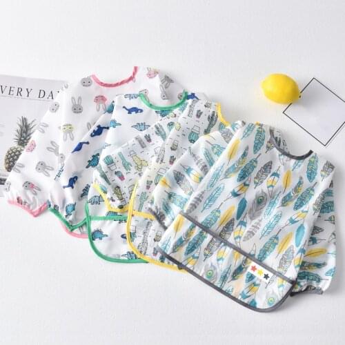 Baby Bandana Bibs Waterproof Long Sleeve Apron Kids Burp Cloth Feeding Bib With Pocket Child Eating Drawing Smock Apron 6-24M