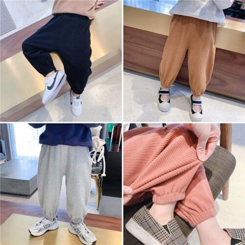 New 2-7y 2021 Spring Summer Solid Color Children Ankle-length cotton Long Pants For Baby Boys Girls Pants Harem Pants for Kids C
