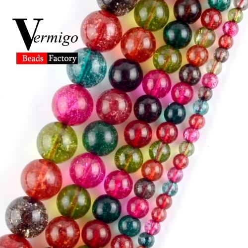 Wholesale Mulitcolor Cracked Crystal Beads Natural Stone Round Loose Beads For Jewelry Making 4-12mm Diy Bracelet Necklace