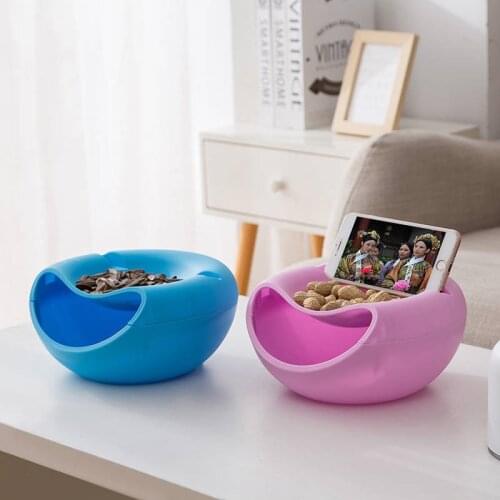 Storage Fruit Tray Plastic Double-layer Snack Storage Box Mobile Phone Holder Snack Bowl Fruit Bowl Lazy Artifact