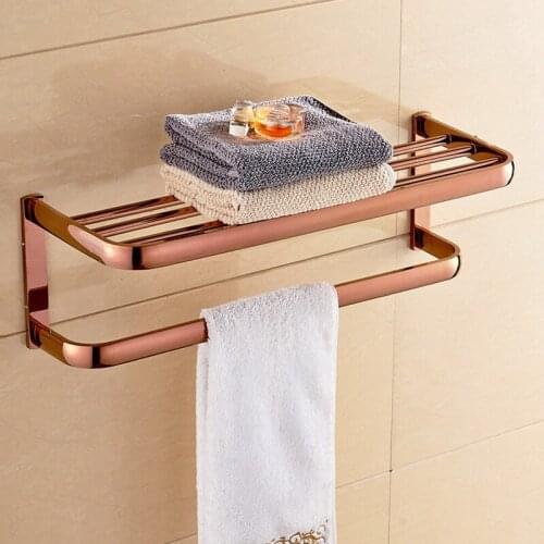 Luxury Rose Gold Square Bath Towel Rack Bathroom Towel Holder Double Towel Shelf Bathroom Accessories