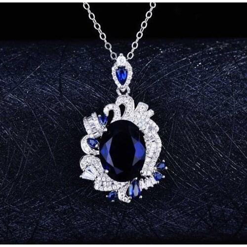 Europe America Luxury Geometric Pendant Necklace Inlay Blue Cubic Zirconia Fashion Charm Jewelry Womens Wedding Engagement Gift