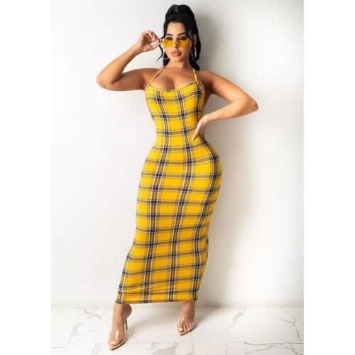 Plaid Suspender Dress For Women 2021 New Summer Sleeveless Backless Sexy Club Party Night Bandage Long Dress Vestiods Clubwear