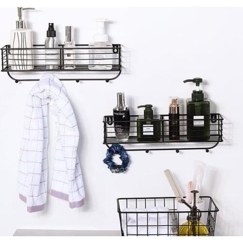 Modern Iron Decorative Shelves Wall-mounted Kichen Bathroom Storage Racks with Hooks
