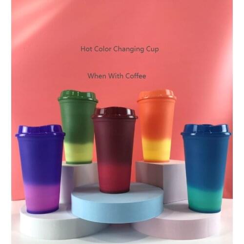 Bpa free 16oz food grade starbuckss matte finish reusable plastic heat change cup coffee cup