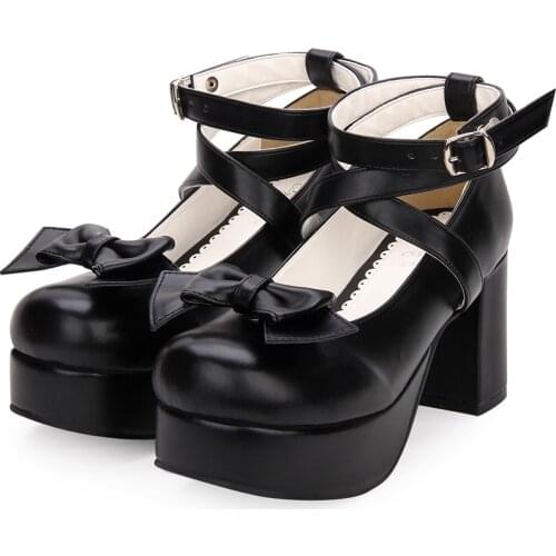 Vintage Sweet Lolita Shoes Bowknot Princess Kawaii Girl Women Shoes Thick Heel PU Lovely Loli Tea Party Shoes