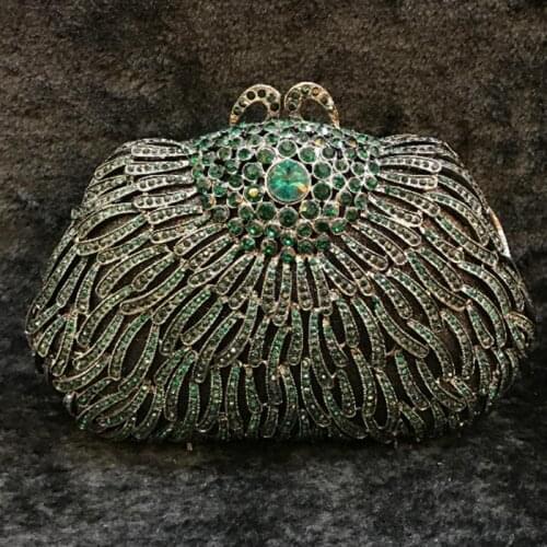 Clear Crystal green Diamond Flower Evening Bags For Women Hollow Out gold Rhinestones Wedding Gold Clutch Purses Bridal Handbag