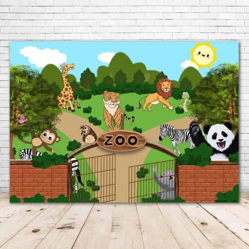 Animal Zoo Forest Jungle Newborn Baby Shower Birthday Backdrop Vinyl Photography Background Photophone
