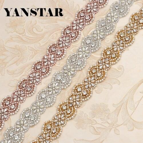 YANSTAR 4.5CM*1Yard Rhinestones Trim For Bridal Sashes Rose Gold Crystal Rhinestones Appliques For Dresses Belt YS823