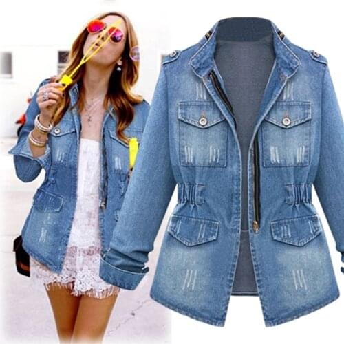NEW Casual for Women Plus Size Denim Oversize Jeans Chain in Jacket Pocket Coat Polyester Pattern Solid Turn-Down Necklace