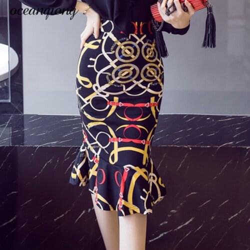 Woman Pencil Skirt Spring Bodycon Casual High Waist Fashion Print Fishtail Mermaid Skirt Elegant Fashion Ladies Skirts Plus Size