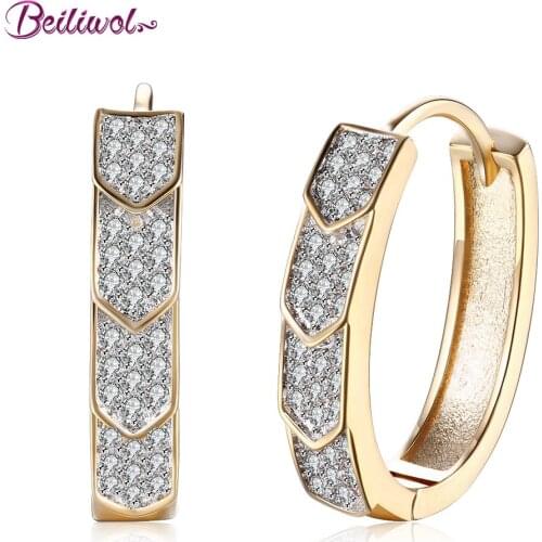 Beiliwol Hoop Earrings for Women Champagne Gold Color AAA Zircon Circle Ear Party Jewelry Round Accessories Gift Earring