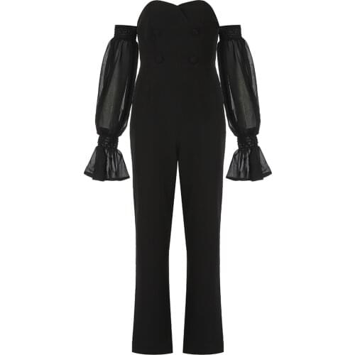 2021 New Summer Autumn Women Fashion Jumpsuits Off Shoulder Flare Sleeve & Long Pants Club Party Jumpsuits