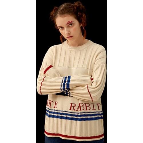 Winter Vintage Sweaters Women Pullover Knitted Top Original Design Cotton Cartoon Rabbit 2017 New Autumn Casual Female Knitwear
