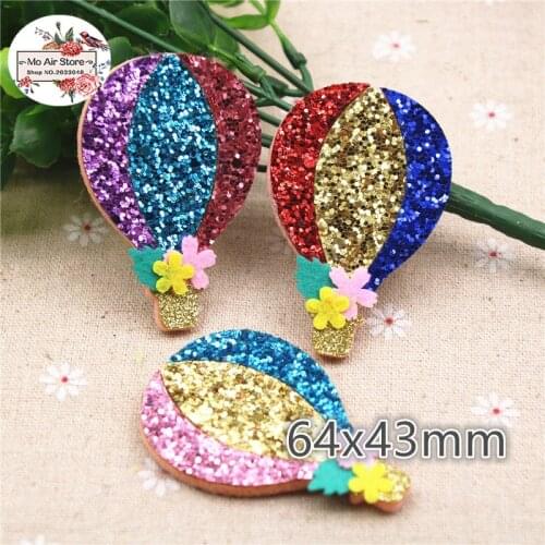 10pcs 64x43mm bling multicolor hot air balloon Non-woven patches glitter Felt Appliques for clothes Sewing Supplies