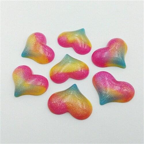 Julie Wang 10PCS Resin Heart Shpae Charms Rainbow Colors Flat Back Heart Jewelry Making Accessory Home Phone Decor