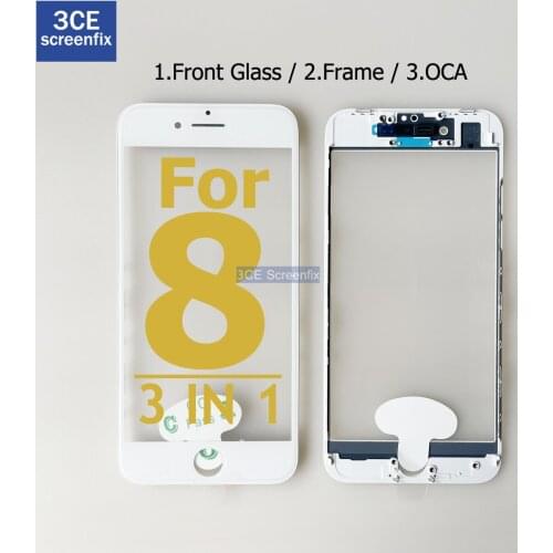 10Pcs Top Quality Front Outer Glass Middle Frame Bezel Laminate OCA For iPhone 8 3 in 1 2 in 1 Front Glass Frame OCA