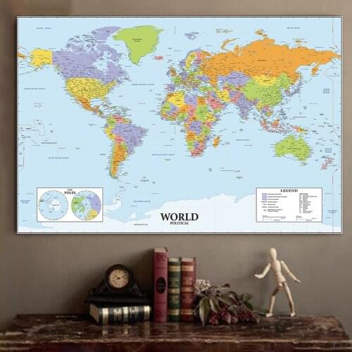140*100cm The World Map with Details HD Printed Wall Art Poster Non-woven Canvas Painting Living Room Home Decor School Supplies