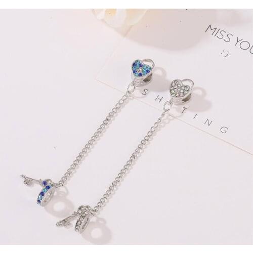 5pcs Heart Shape Bead Charms Blue Rhinestone Beads fit Bracelets Women Girl Bangle DIY Beads Jewelry Making Findings