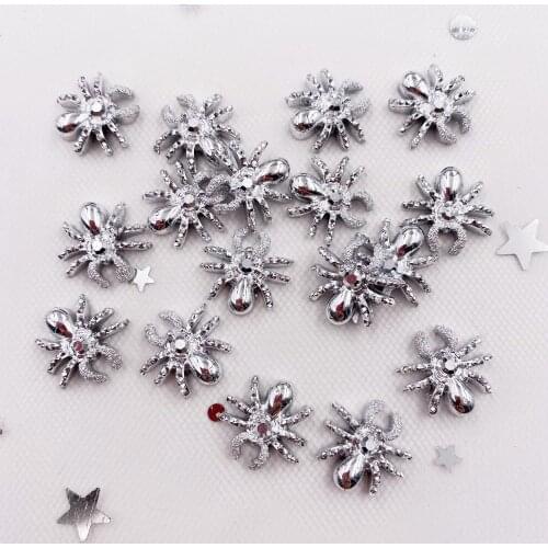 New 60pcs Delicate Silver Spider Flatback Rhinestone Buttons Applique DIY Christmas Scrapbook Jewelry Stone Craft F005*5
