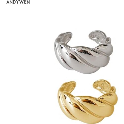 ANDYWEN 2020 925 Sterling Silver Big Large Screw Big Twist Resizable Rings 2020 Fine Gold Thick Open Bangle Rings Jewelry