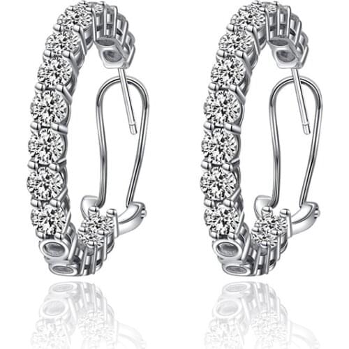 ANZIW Fashion 925 Sterling Silver Circle CZ Hook Earring Silver Row Drill Earring Women Engagement Wedding Party Jewery Earrings