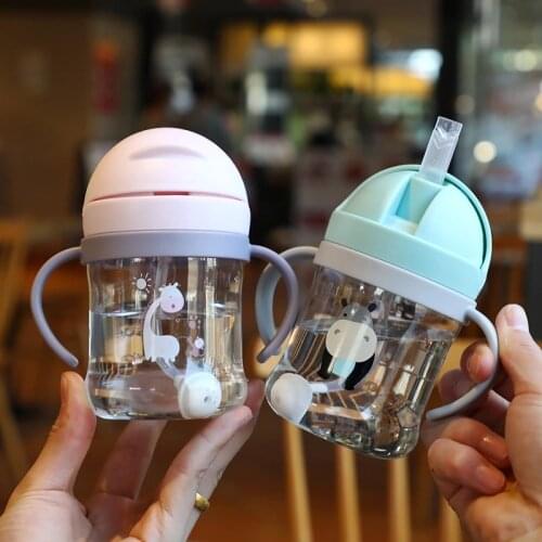 Kids Children Cartoon Animal School Drinking Water Straw Bottle Gravity Ball Straw Baby Cup with Shoulder Strap Water Bottle