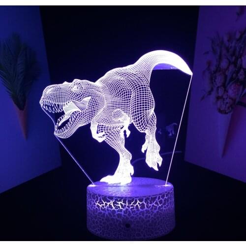 Dinosaur SeriesTyrannosaurus Oened Its Mouth To Chase After 3D LED Lamp Visual Illusion White Cracked Base for Home Decoration