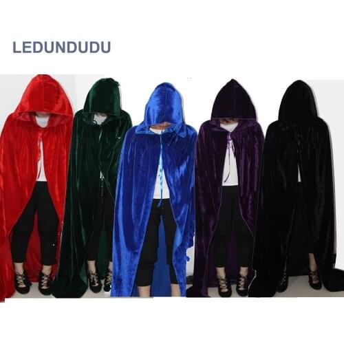 5 Color Witch Long Cloaks Medieval Witchcraft Larp Capes Halloween Witch Women Men Cosplay Costumes Velvet Hoody Vampire Robes