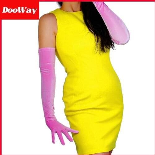 DooWay Opera Velvet Gloves for Women 1920s Party Dress Costume Stretchy Candy Light Pink 24 inches