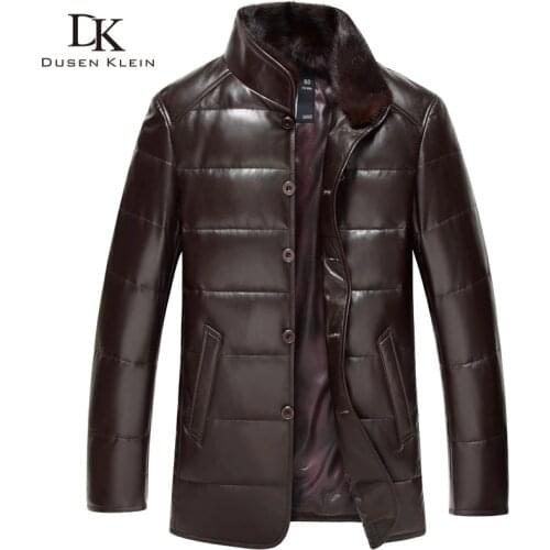 Dusen Klein leather Down Coat men Luxury Genuine Leather High quality mens sheepskin Winter jacket Black/Brown DK075