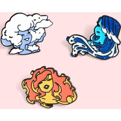 Cartoon Air Cloud Enamel Brooch Sexy Fire Girl Cool Wave Badge Pin Creative Charm Lapel Backpack Jewelry Gift For Friends