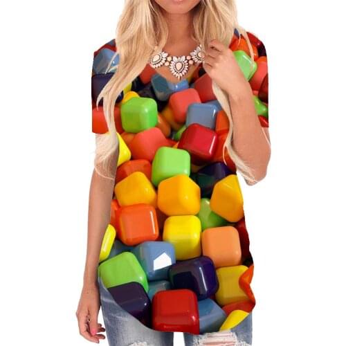 Giyu Brand Rainbow T-shirt women Colorful Shirt Print Art V-neck Tshirt Harajuku Tshirts Printed Womens Clothing Summer Cool New