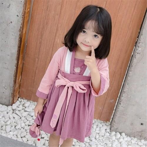 Girls Hanfu New Chinese Style Childrens Retro Embroidered Skirt Kids Tang suit vestido chino Dress 2020 cheongsam dress