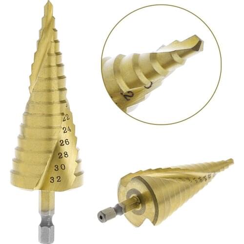 HSS Grooved Step Cone Drill Drills Bit 1/4" Hex Shank 4mm-32mm Spiral Hole Cut