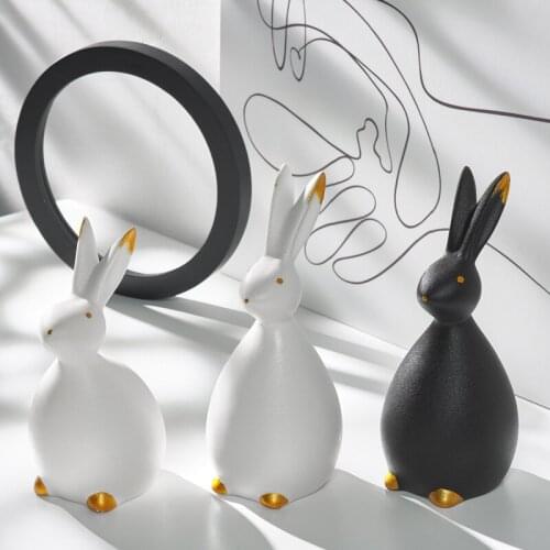 European-style Ceramic White Bunny Countertop Ornaments Cute Simulation Animal Figurines Christmas Gifts Modern Home Decoration