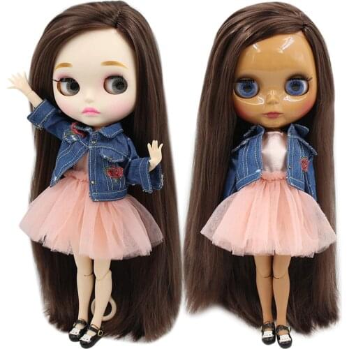 ICY DBS Blyth Doll 1/6 bjd toy dark skin white skin long straight deep brown hair side parting joint body 30cm naked doll