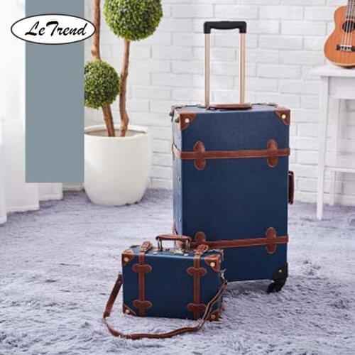 LeTrend Retro 26 inch Spinner Rolling Luggage Set Korean version Travel Bag Trolley Women Suitcase Wheels Vintage Cabin Trunk