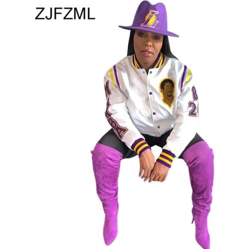Character Letter Print Fashion Baseball Coat Women Casual Buttons Up Full Sleeve Slim Jackets Activewear Workout Sport Outwears